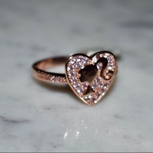 FJ Rose Gold Barbie Logo Heart Ring